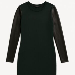 Rudsak Dark Green knit dress, Black vegan leather sleeve